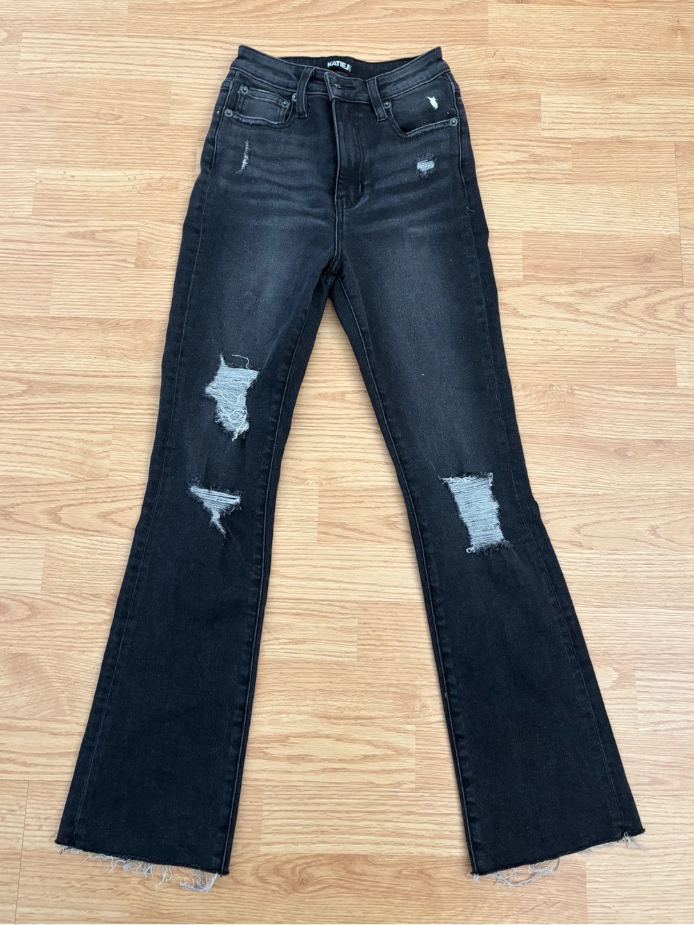 Katie J NYC Black Distressed Flare Jeans